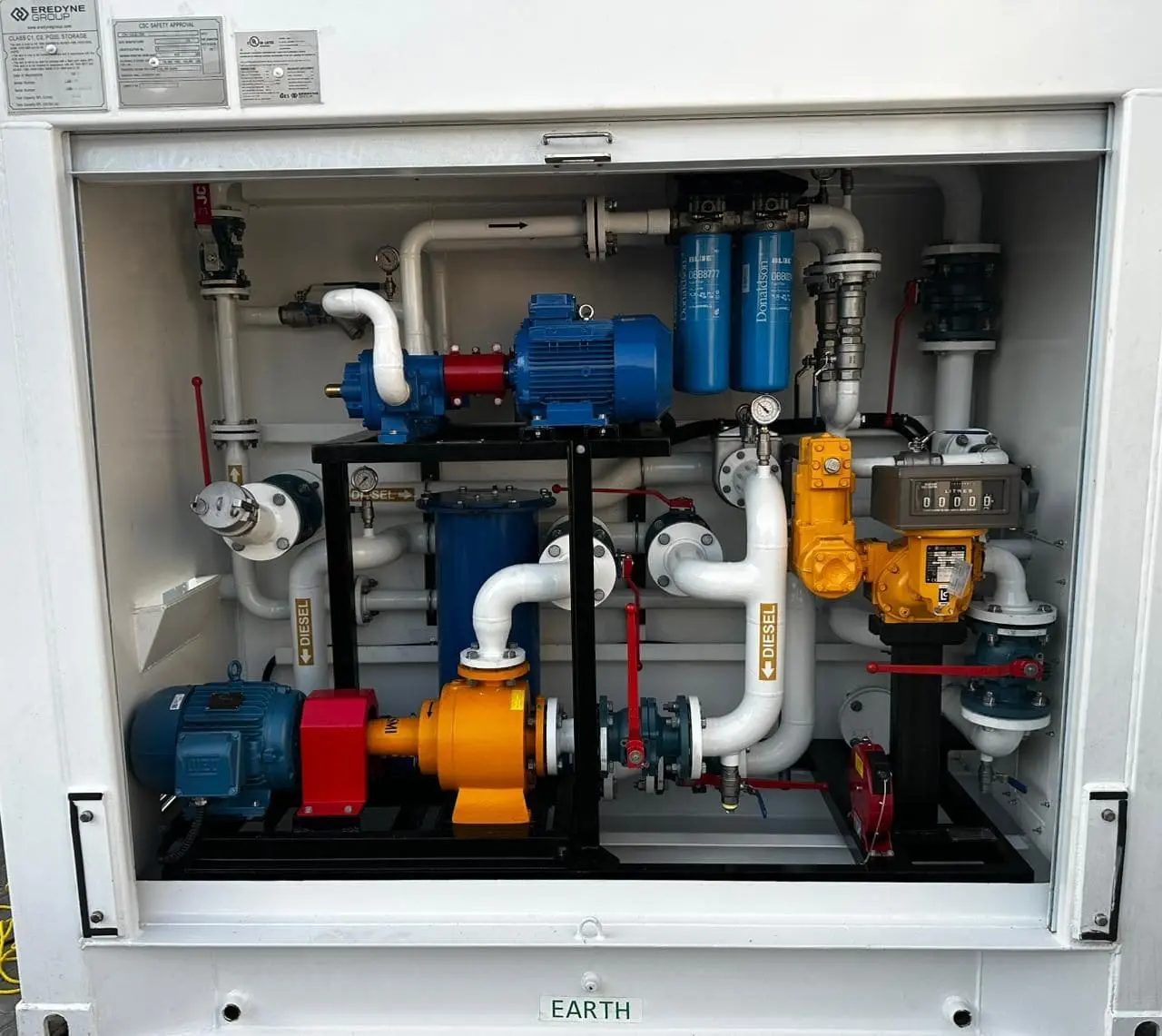 Full Skid Fuel Storage dilengkapi dengan Flowmeter LC M 10, untuk custody transfer dari loading truck ke tangki penyimpanan